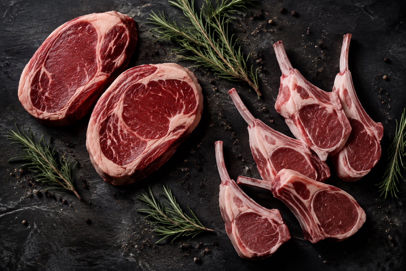 AI-genererad konceptbild av nöt och lamm på en mörk arbetsyta